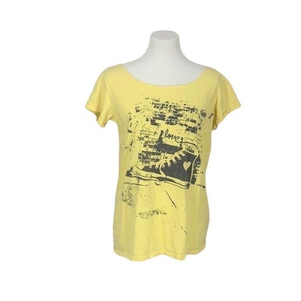Wet Seal XL Cotton Yellow Love Open Back T Shirt